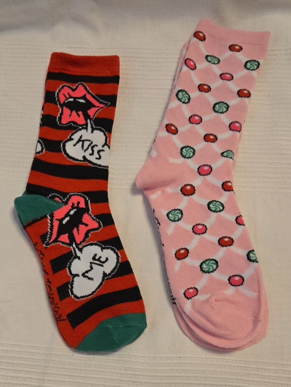 Betsey Johnson Novelty Crew Socks Lot of 2 Pairs 💋🍬 Pink & Striped NWOT
